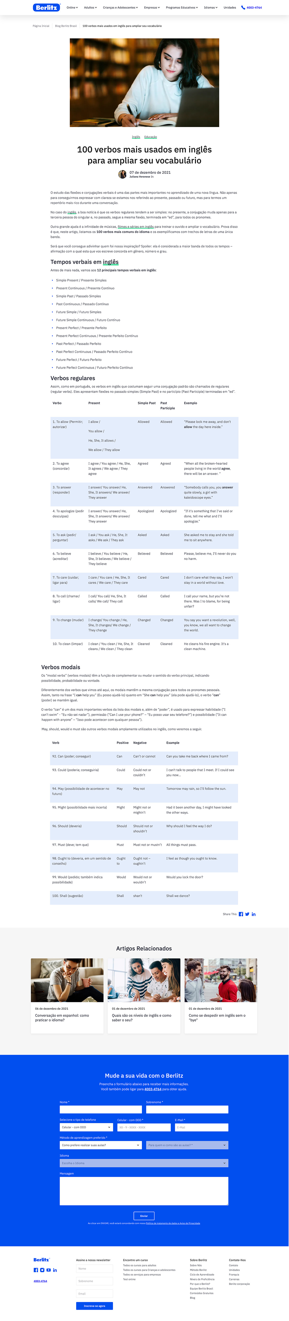 Lista dos verbos mais usados em inglês